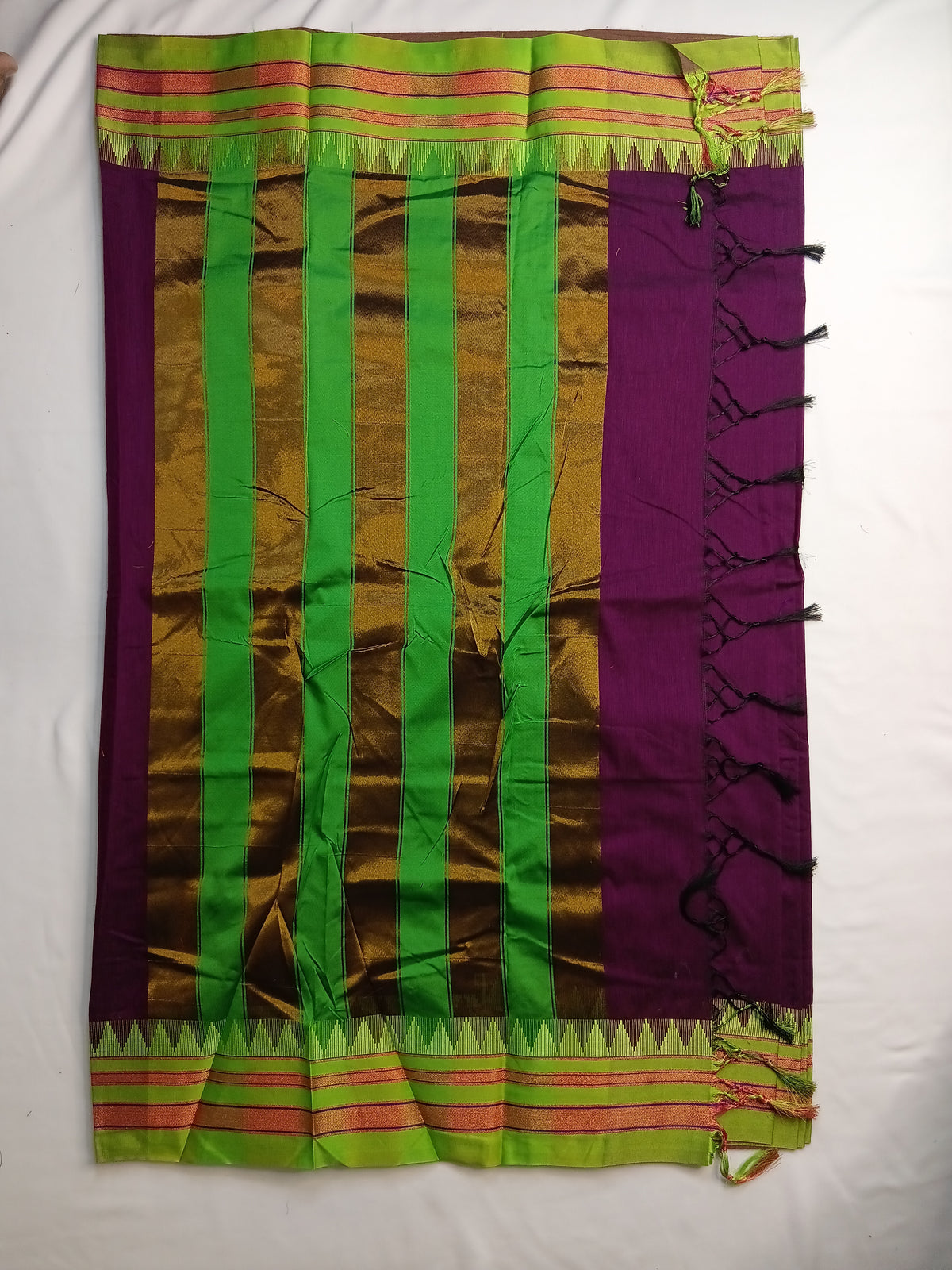 Purple Ilkal Plain Saree with Green Temple Border