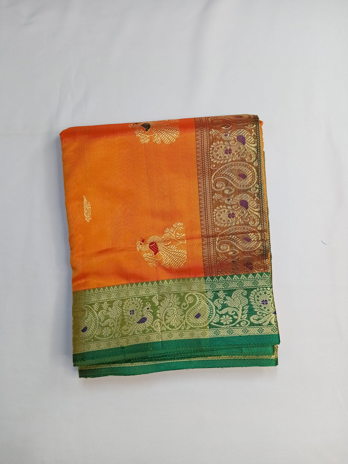 Orange yellow Paithani Silk Saree with Rich Pallu and Jari Border