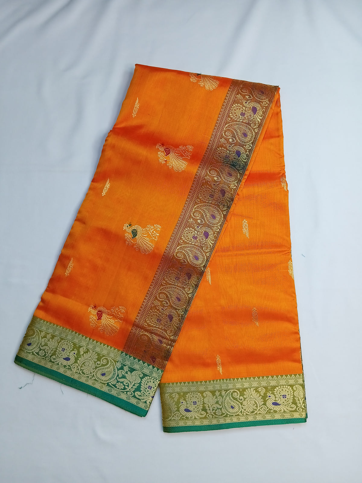 Orange yellow Paithani Silk Saree with Rich Pallu and Jari Border