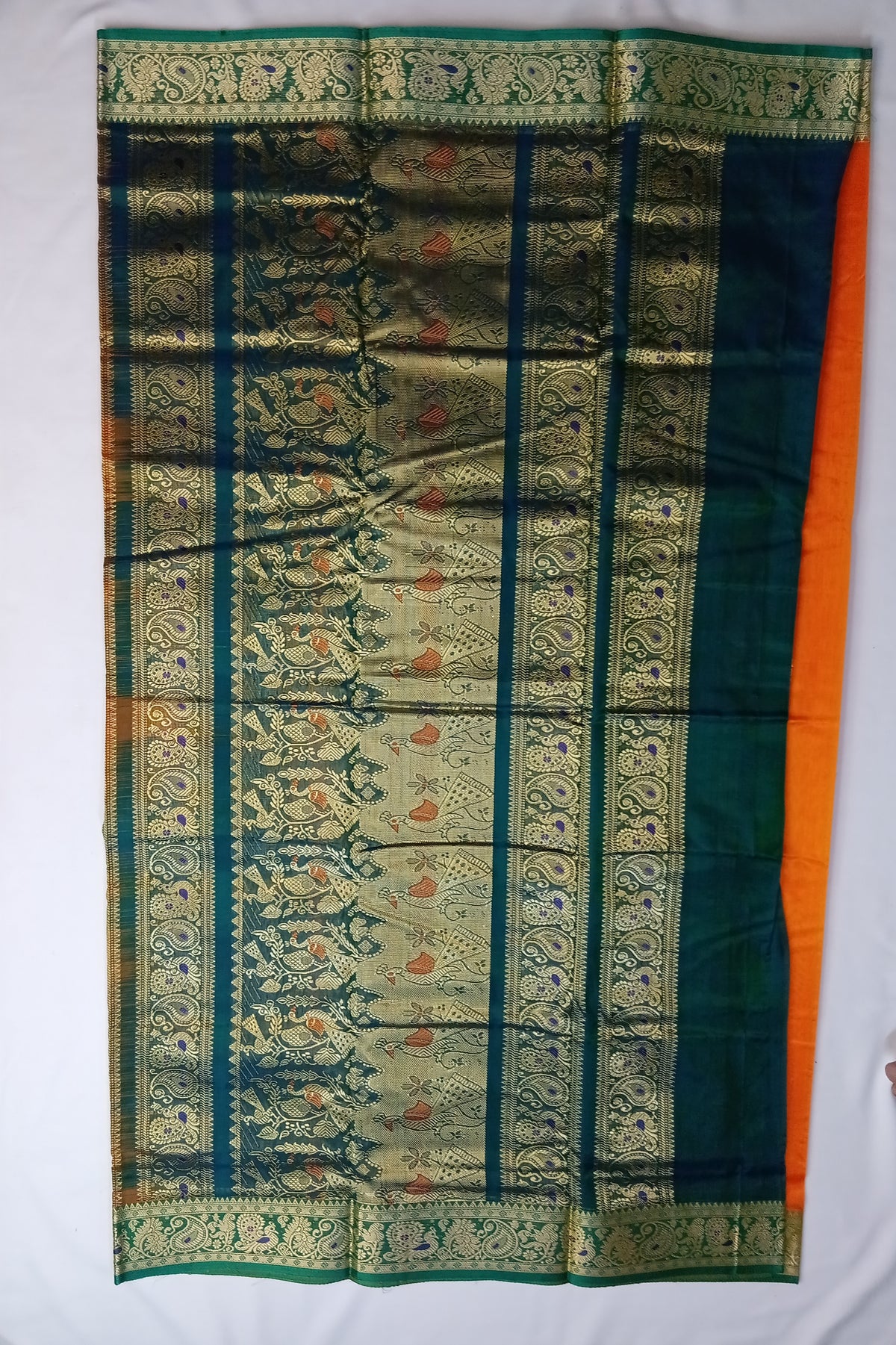 Orange yellow Paithani Silk Saree with Rich Pallu and Jari Border