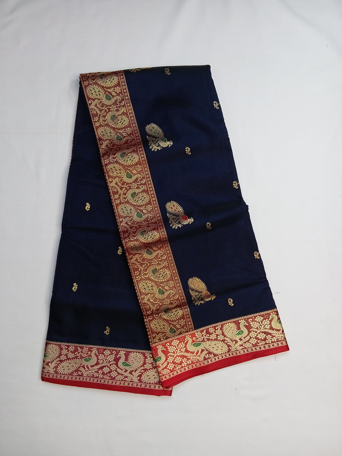 Navy Blue Paithani Silk Saree with Rich Pallu and Jari Border