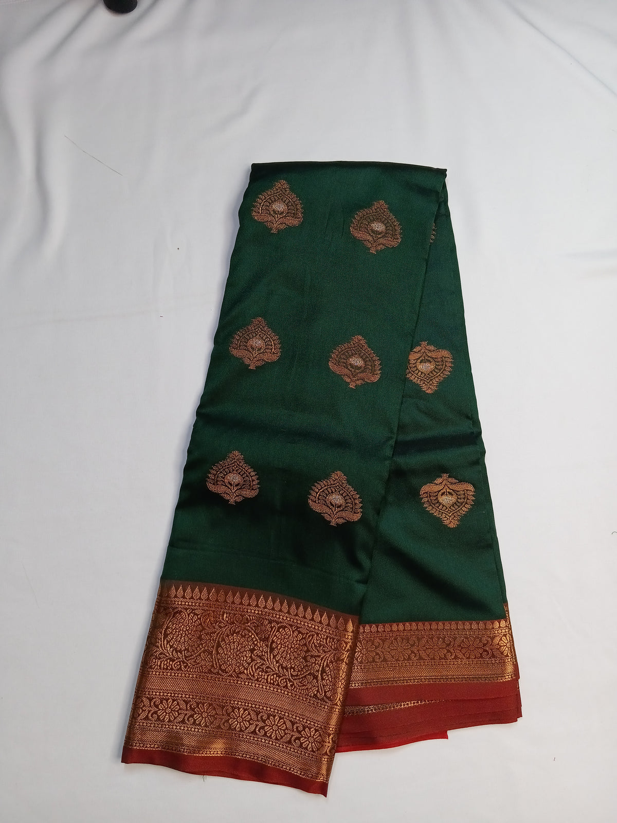 Bottle Green Kashmiri Silk Saree with Rich Border