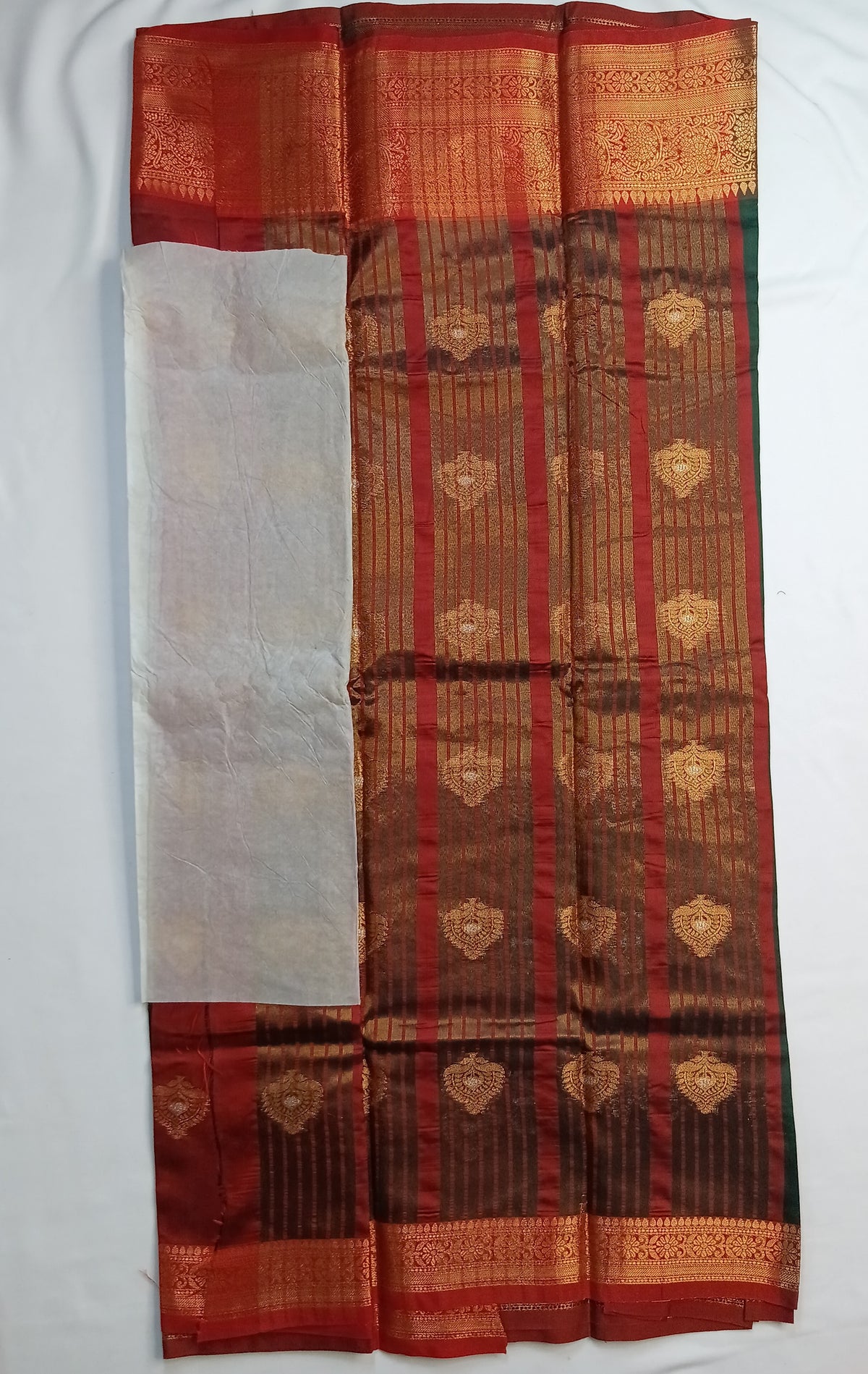 Bottle Green Kashmiri Silk Saree with Rich Border