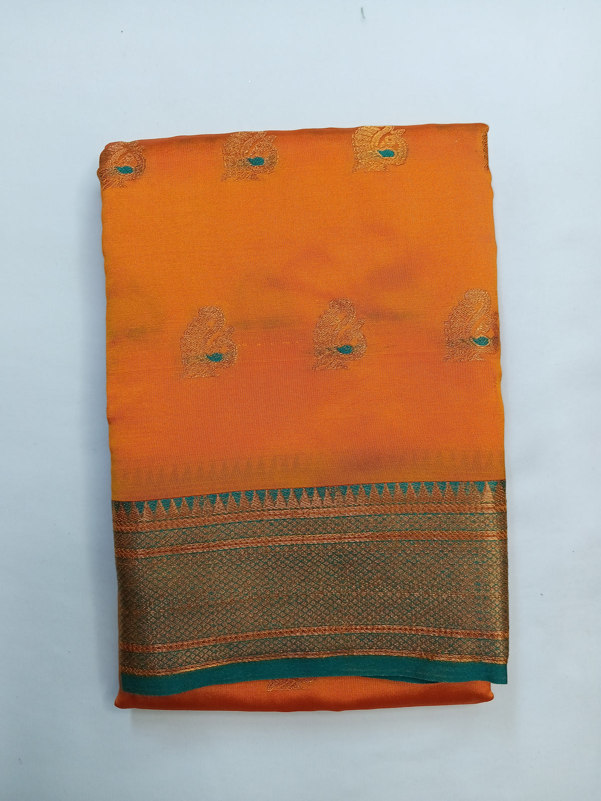 Mustard Orange Peacock Silk Saree with Rich Contrast Border
