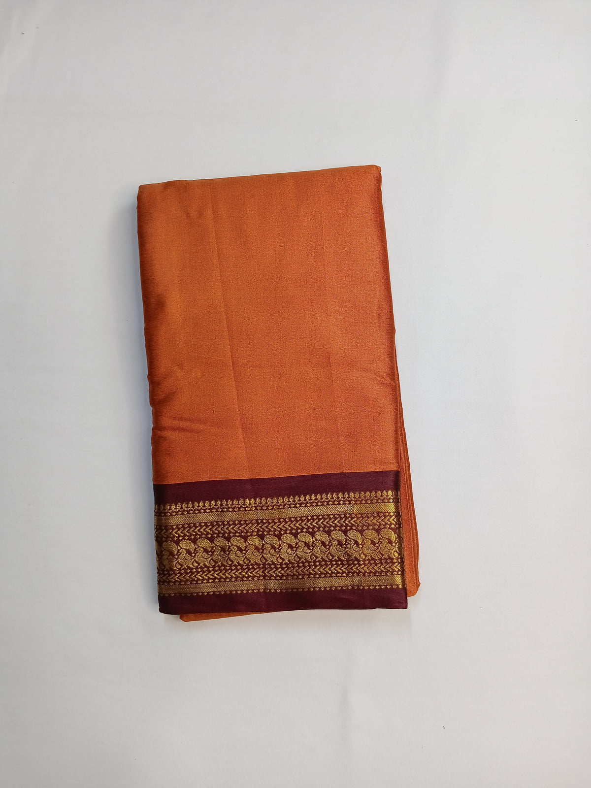 Rust Orange Kalyani Plain Art Silk Saree