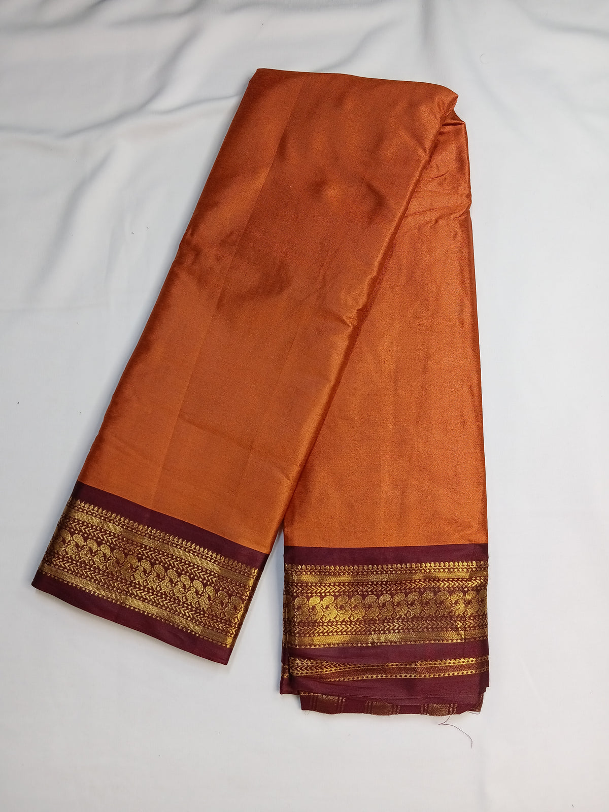 Rust Orange Kalyani Plain Art Silk Saree