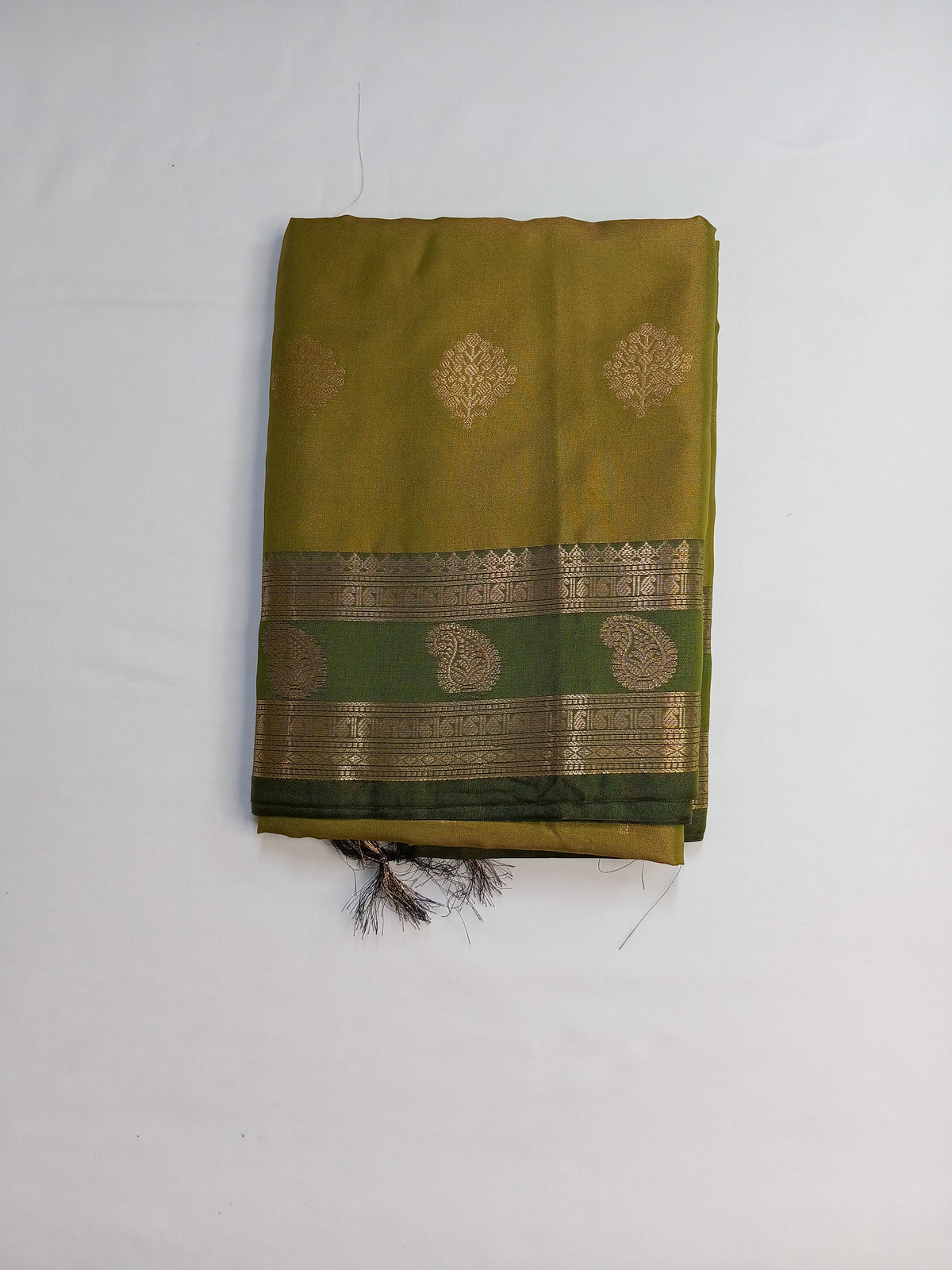 Olive Green Purva Silk Saree with Mango Border