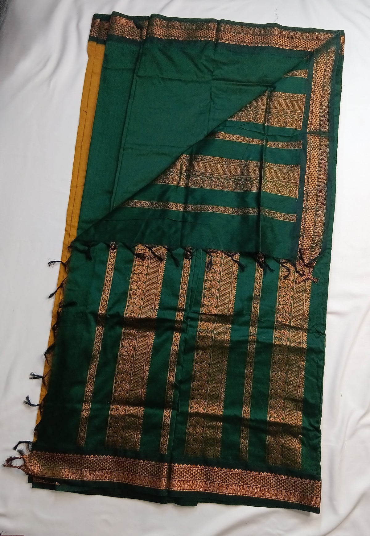Mustard Yellow Gadwal Plain Saree and Rich Pallu