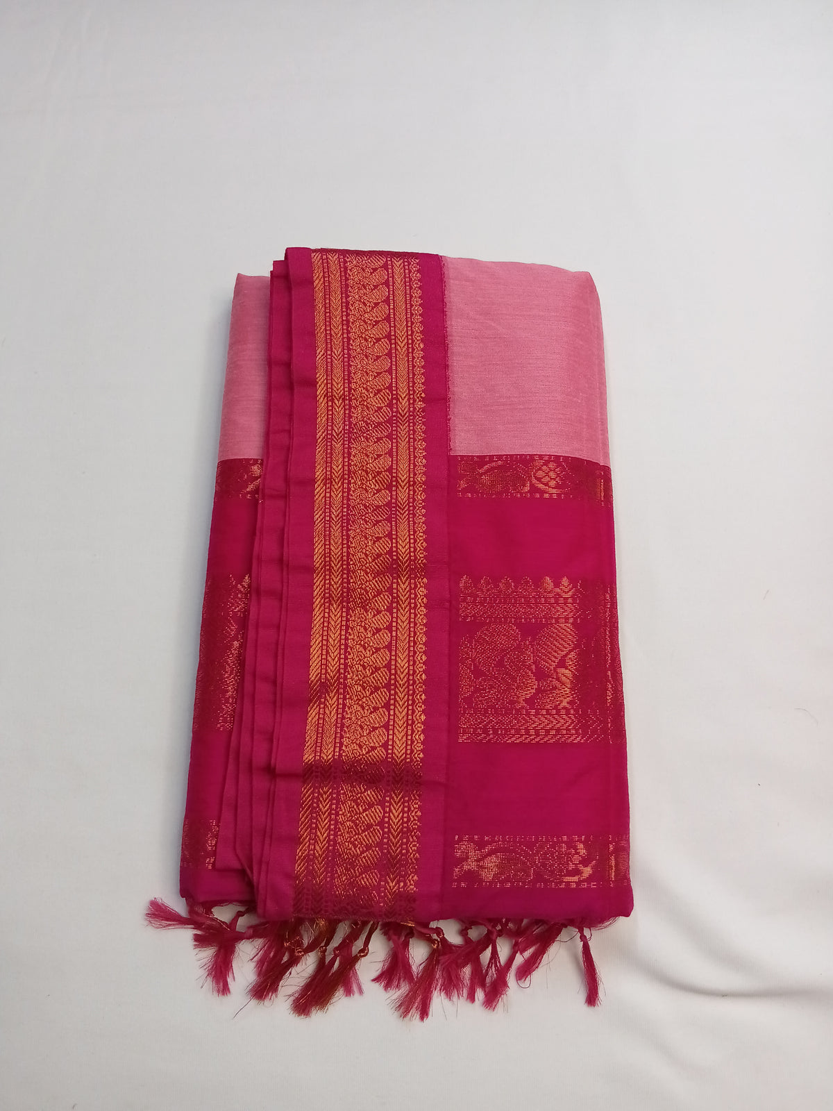 Rose Pink Gadwal Plain Saree and Rich Pallu