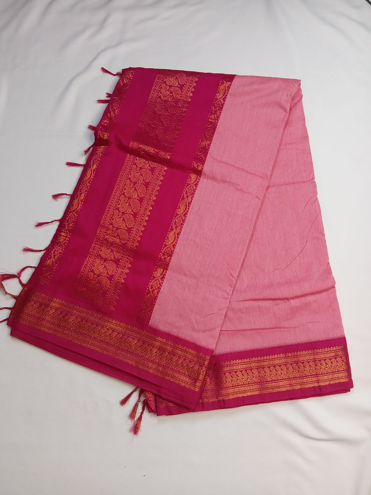 Rose Pink Gadwal Plain Saree and Rich Pallu