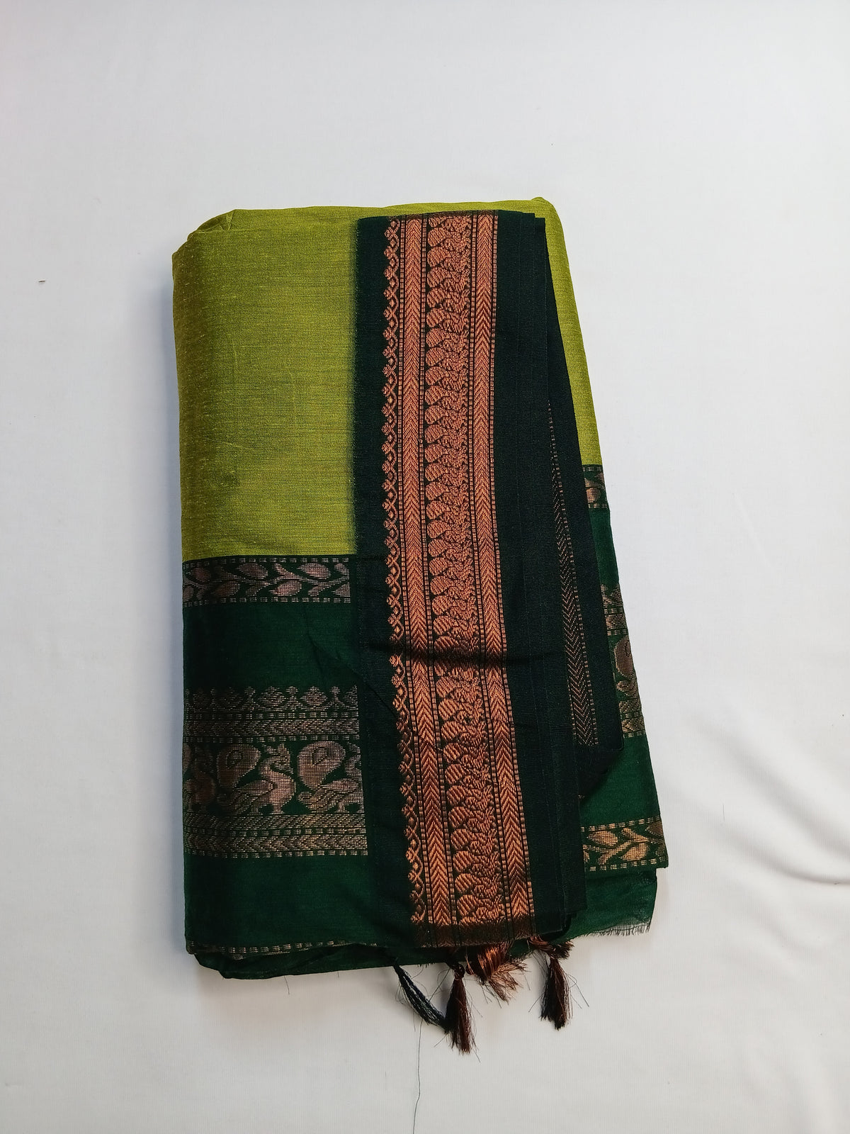 Olive Green Gadwal Plain Saree and Rich Pallu
