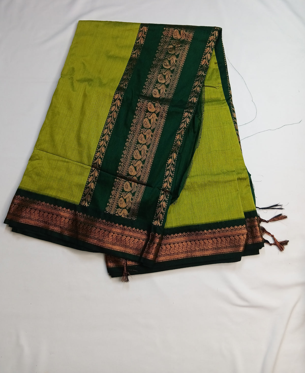 Olive Green Gadwal Plain Saree and Rich Pallu